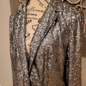 Talbots Kate Fit Romantically Curvy Silver Sequins Jacket - New - Size 14